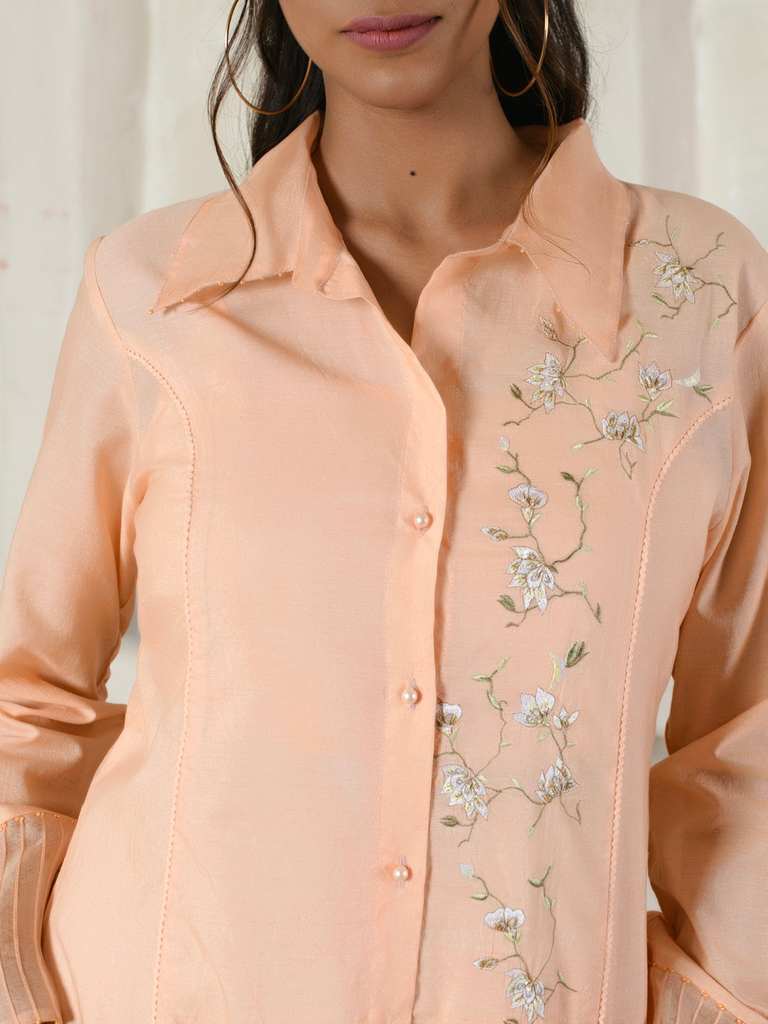 Peach Floral Shirt Dress