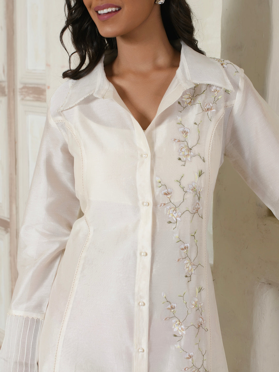 Ivory Floral Shirt Dress