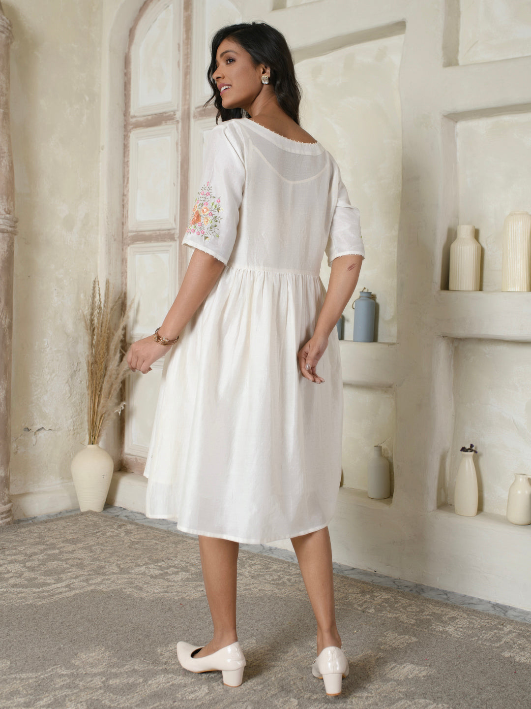 Ivory Floral Embroidery Dress