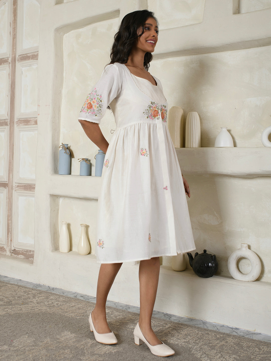 Ivory Floral Embroidery Dress
