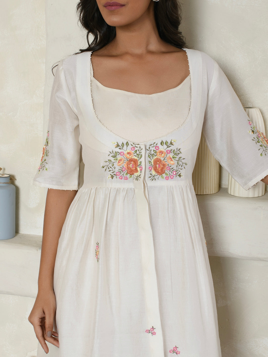 Ivory Floral Embroidery Dress