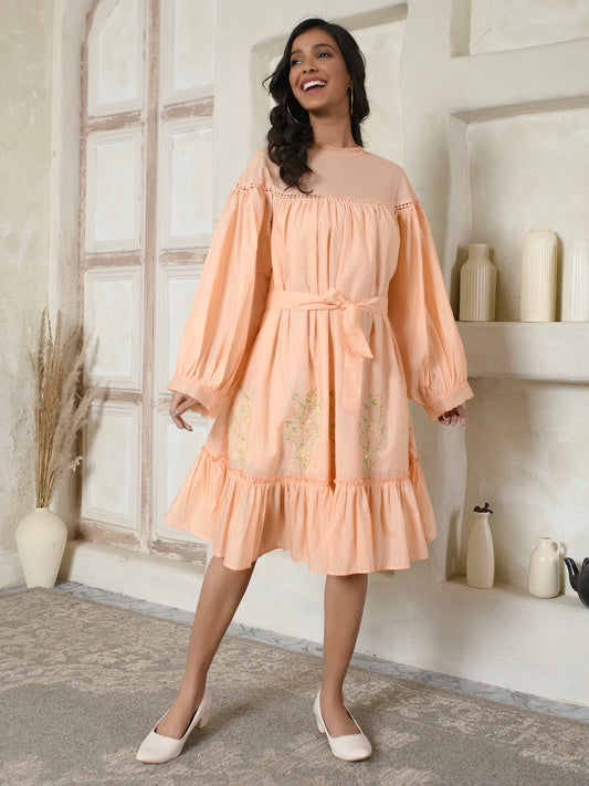 Peach Tie-Waist Dress
