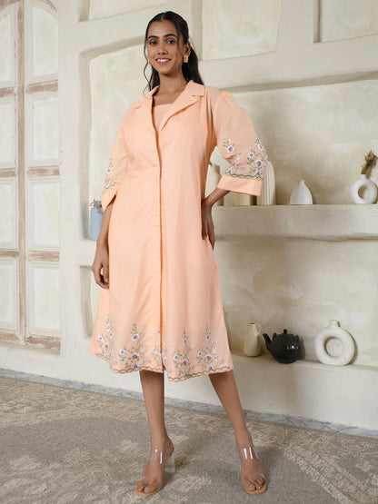 Embroidered Peach Coat Dress
