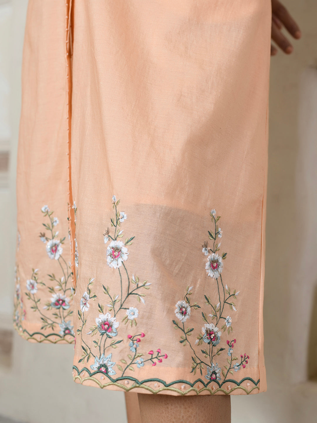 Embroidered Peach Coat Dress