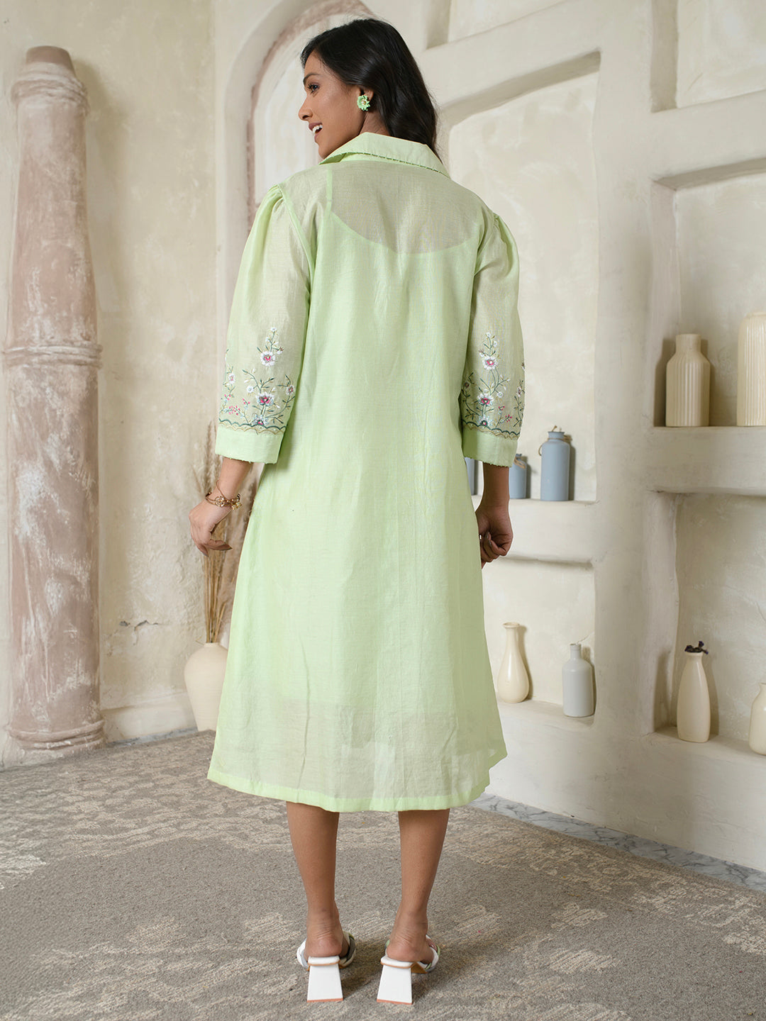 Embroidered Green Coat Dress