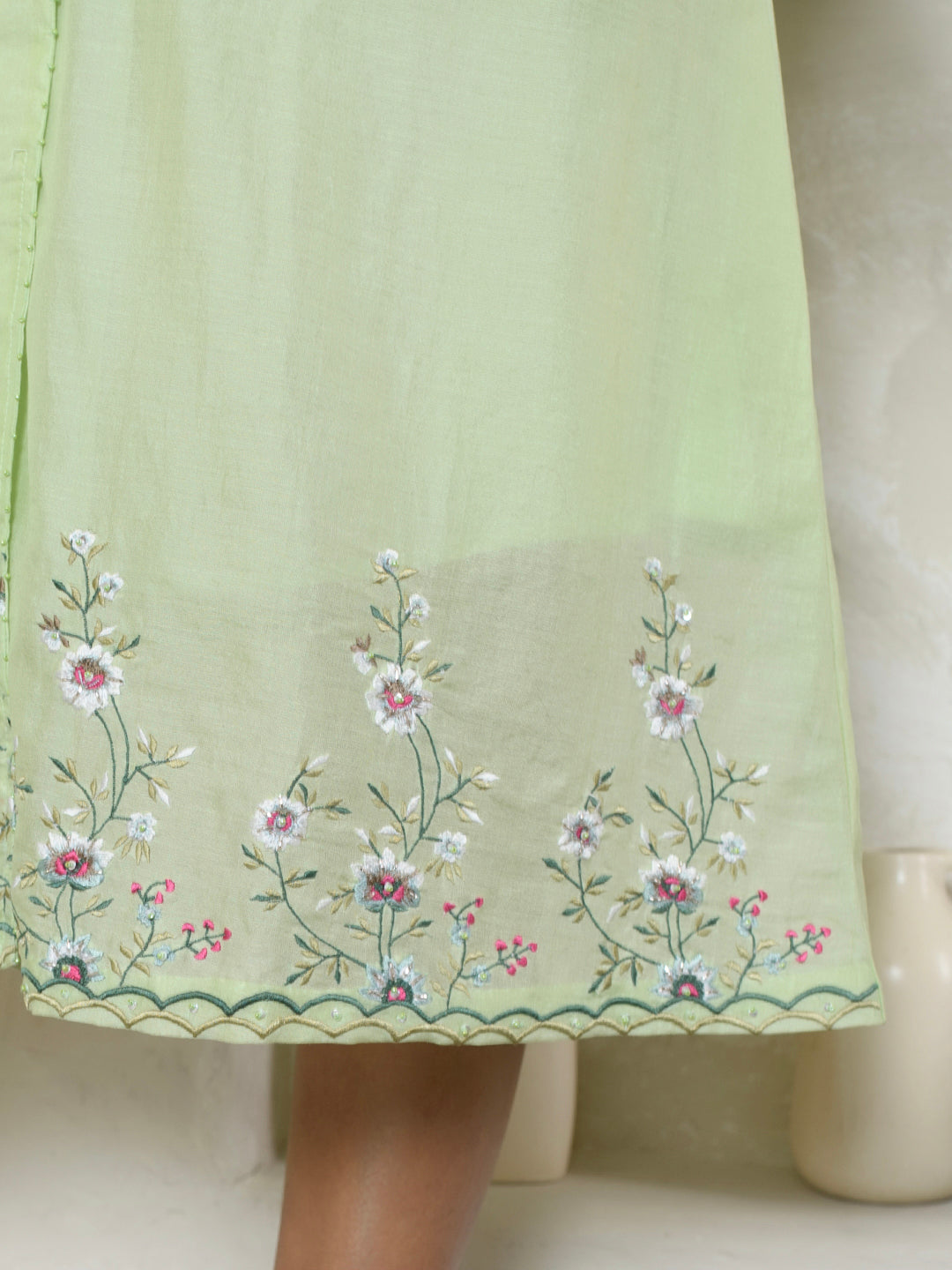 Embroidered Green Coat Dress