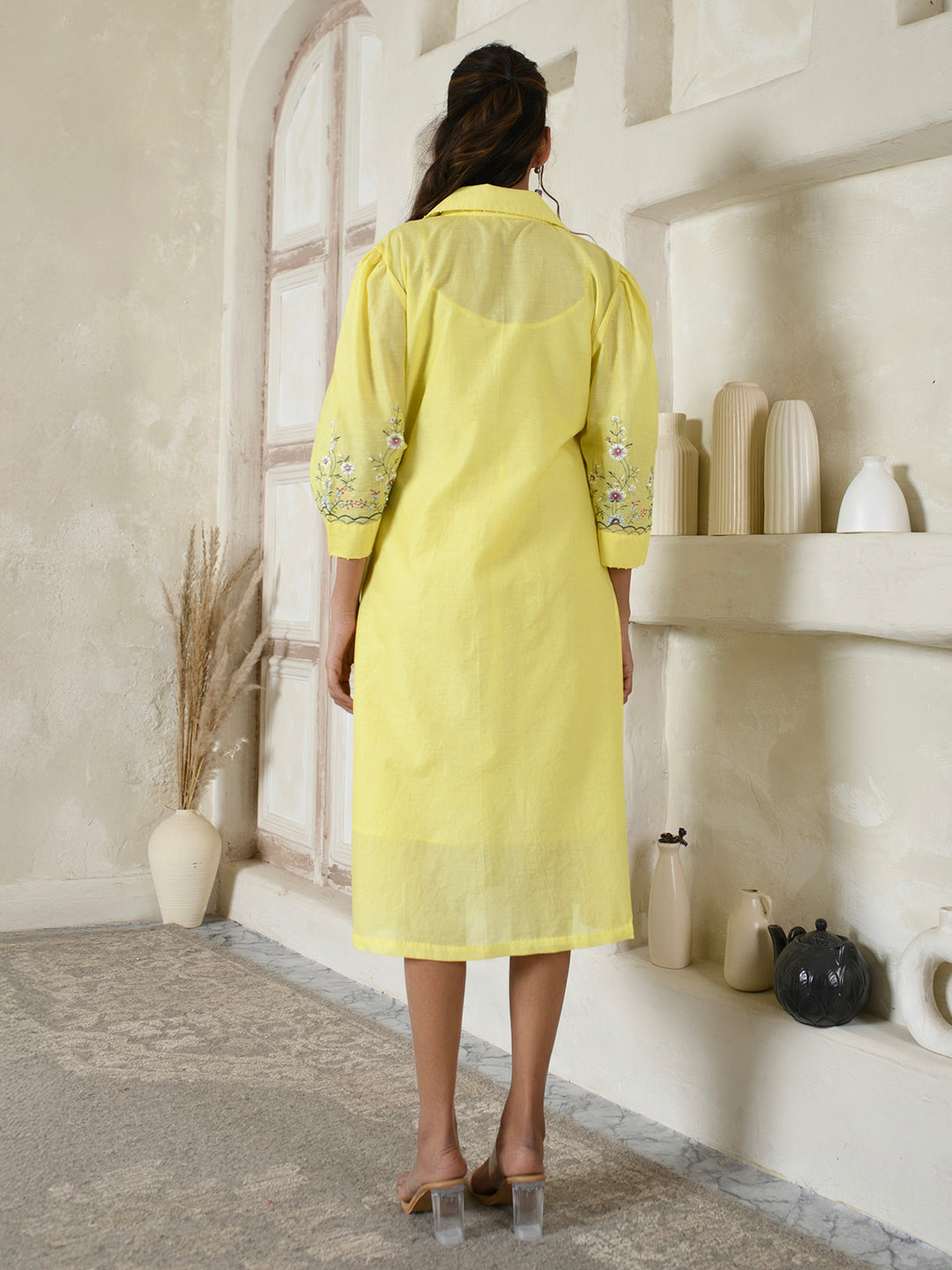 Embroidered Yellow Coat Dress