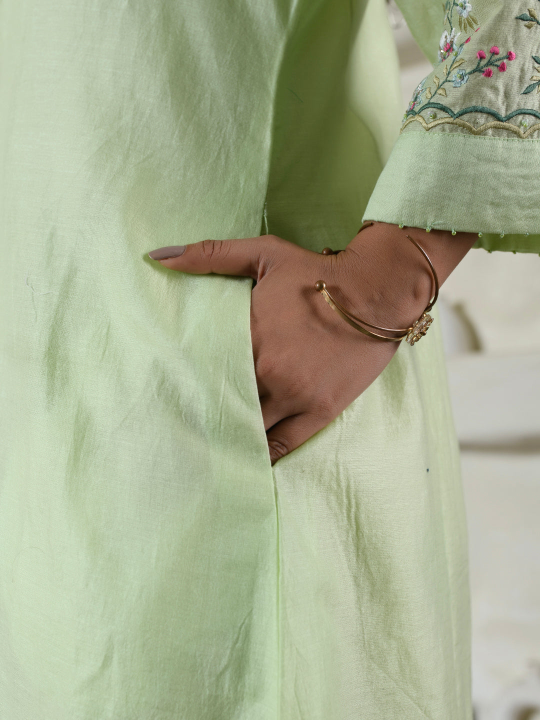 Embroidered Green Coat Dress