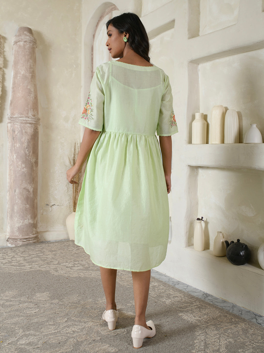 Mint Green Floral Embroidery Dress