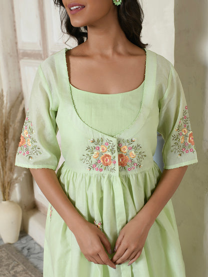 Mint Green Floral Embroidery Dress