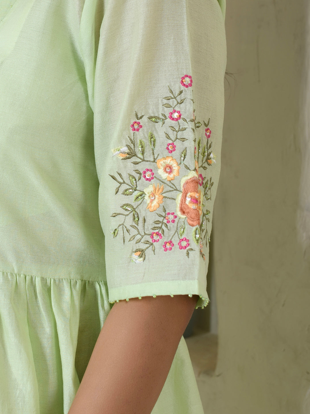 Mint Green Floral Embroidery Dress