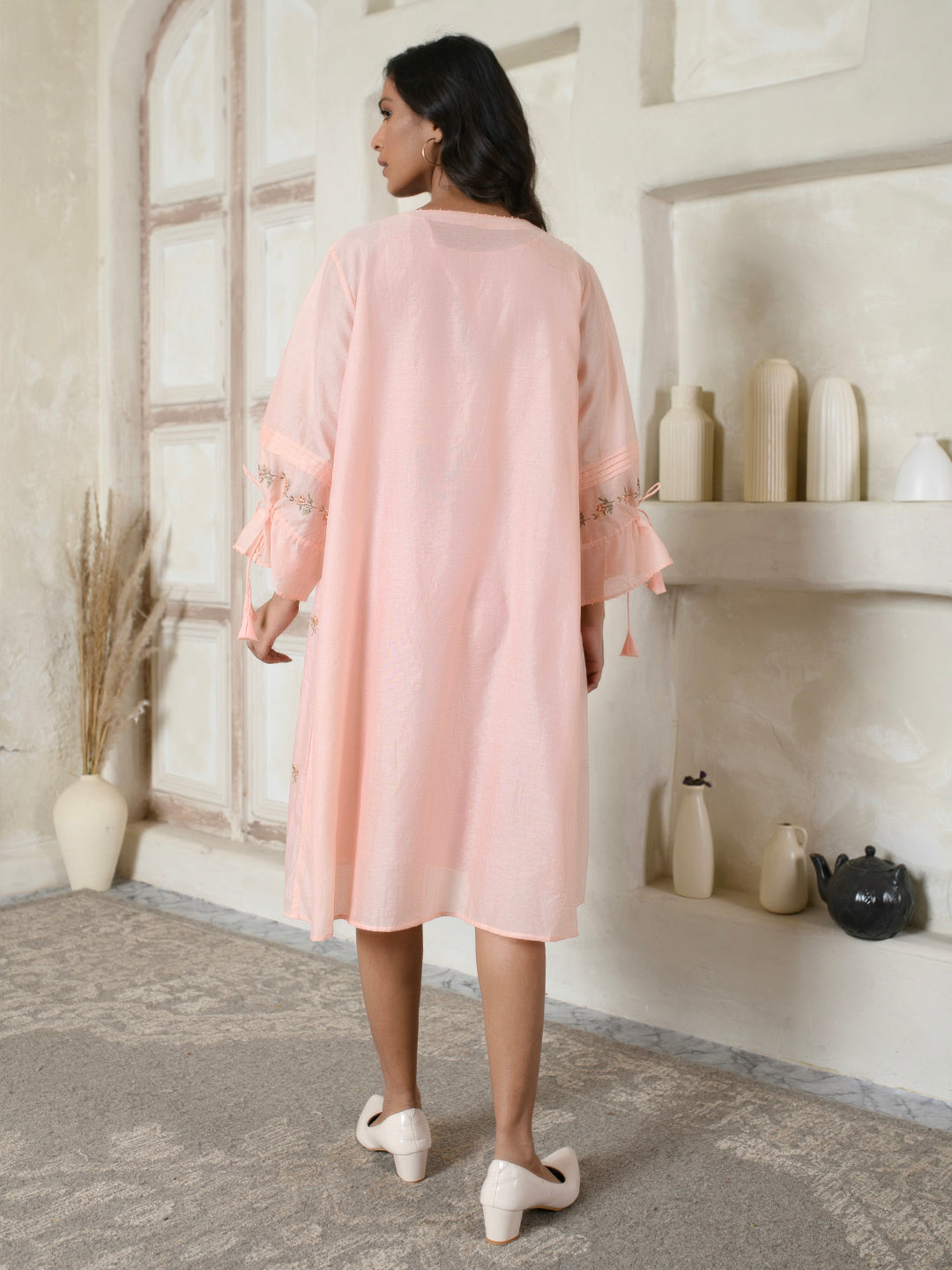 Tie-sleeves Yellow Floral Dress