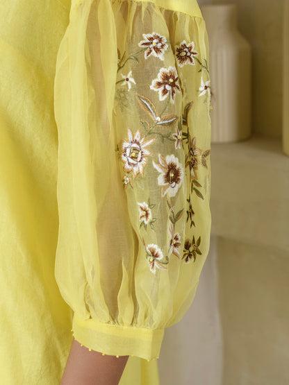 Lemon Yellow Embroidered Organza Dress