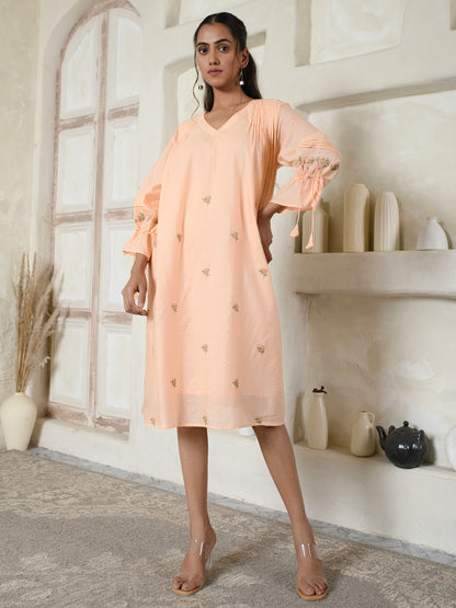 Tie-sleeves Peach Floral Dress