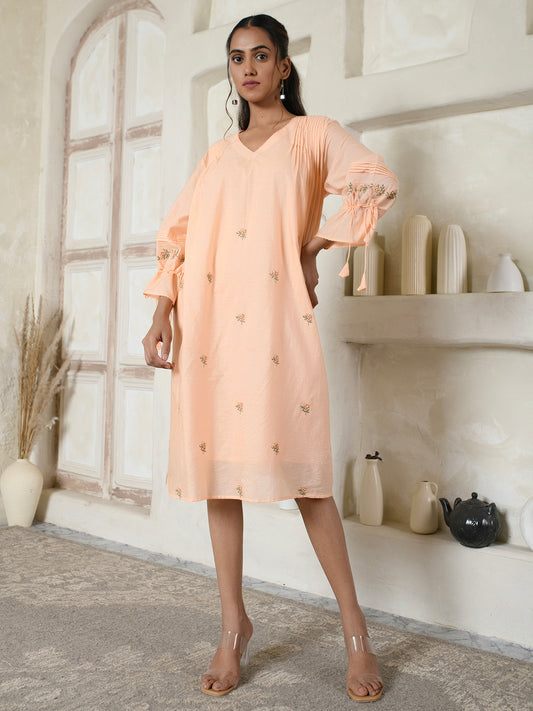 Tie-sleeves Peach Floral Dress