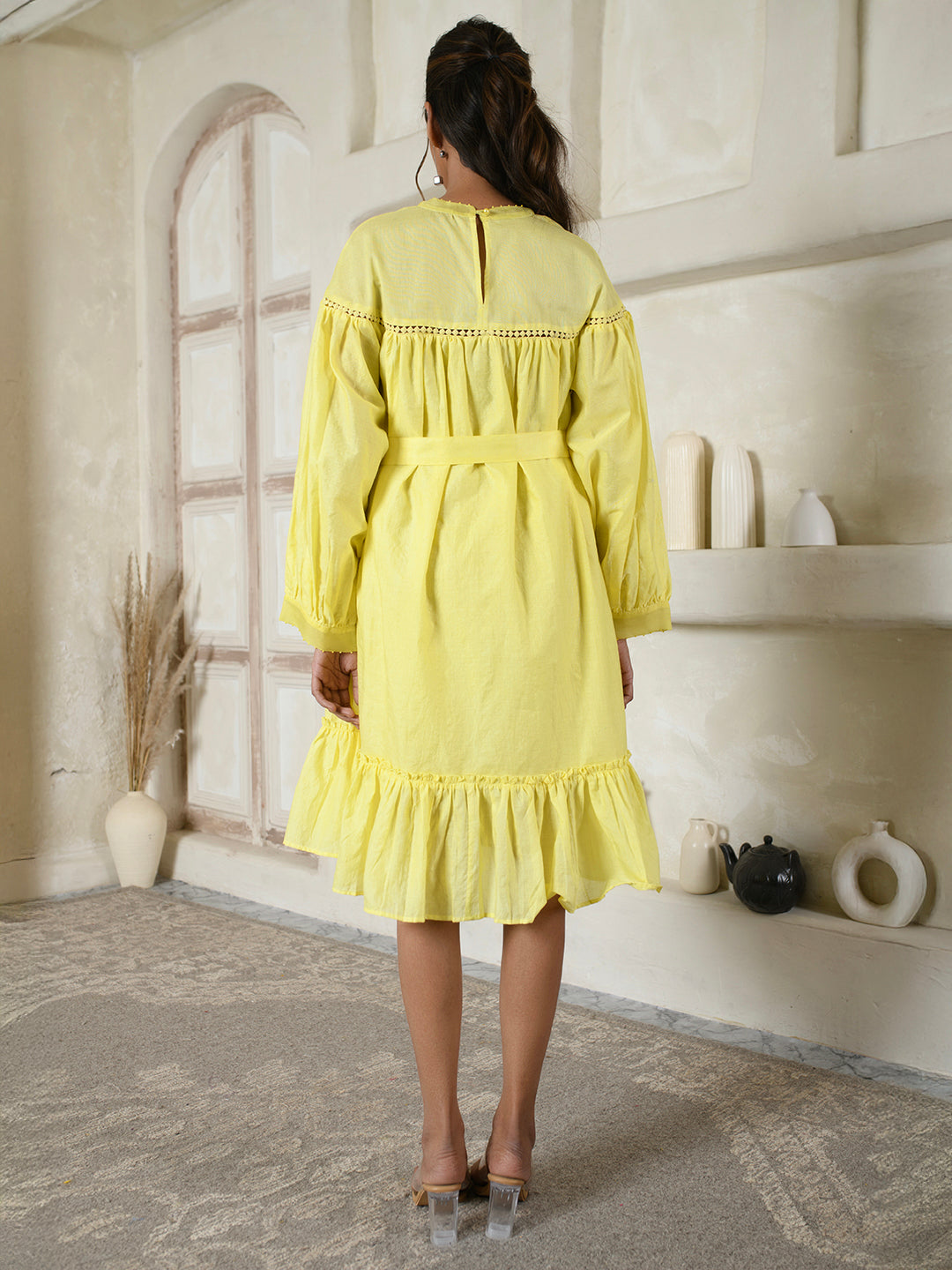 Lemon Yellow tie-waist dress