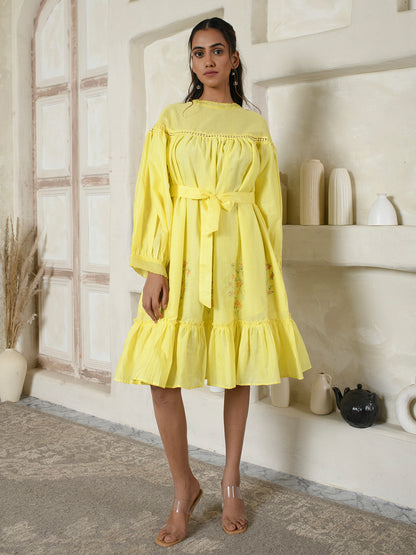 Lemon Yellow tie-waist dress