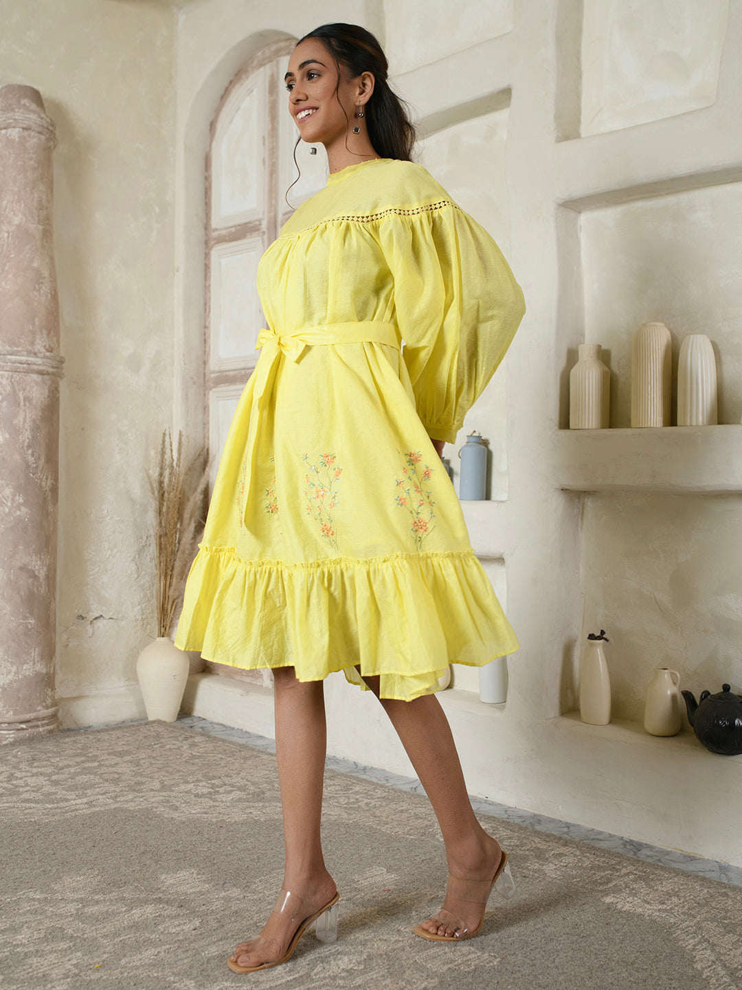 Lemon Yellow tie-waist dress