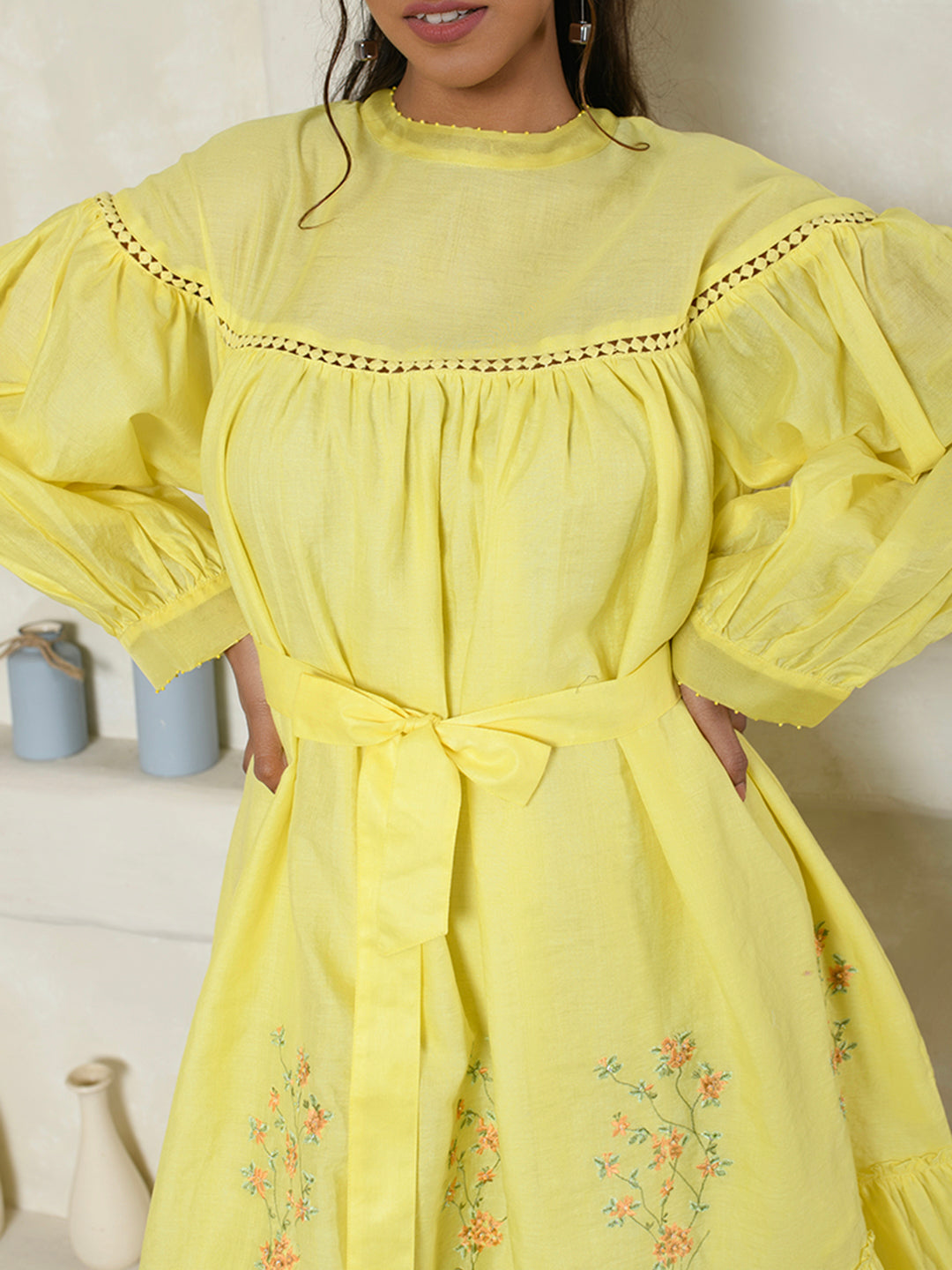 Lemon Yellow tie-waist dress