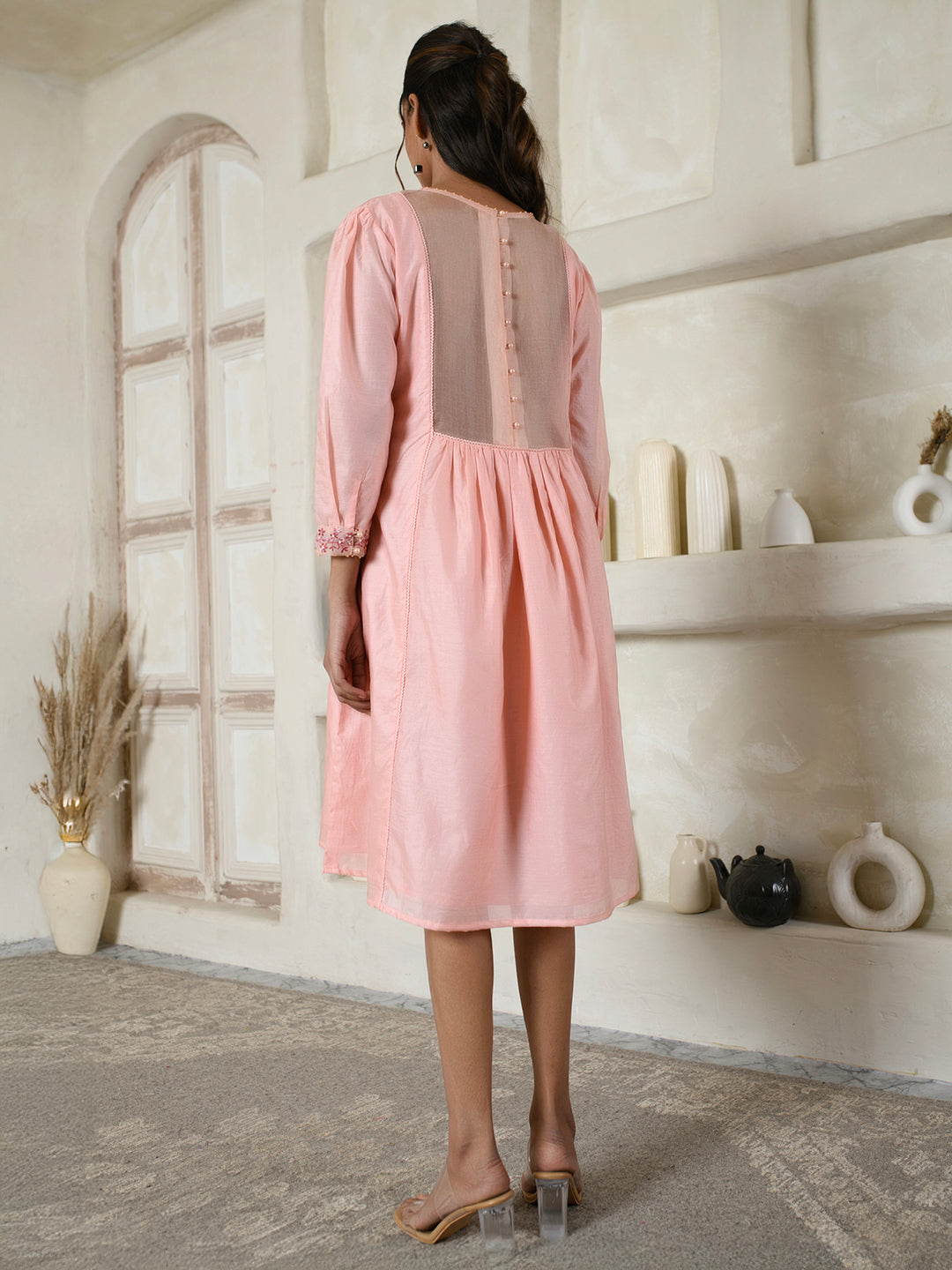 Pink Chanderi Embroidery Dress