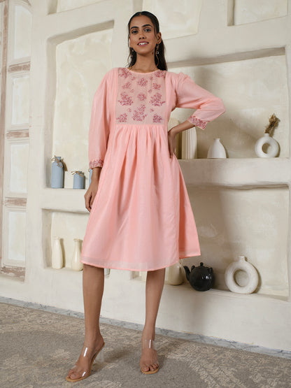 Pink Chanderi Embroidery Dress