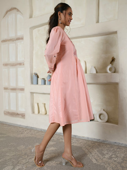 Pink Chanderi Embroidery Dress
