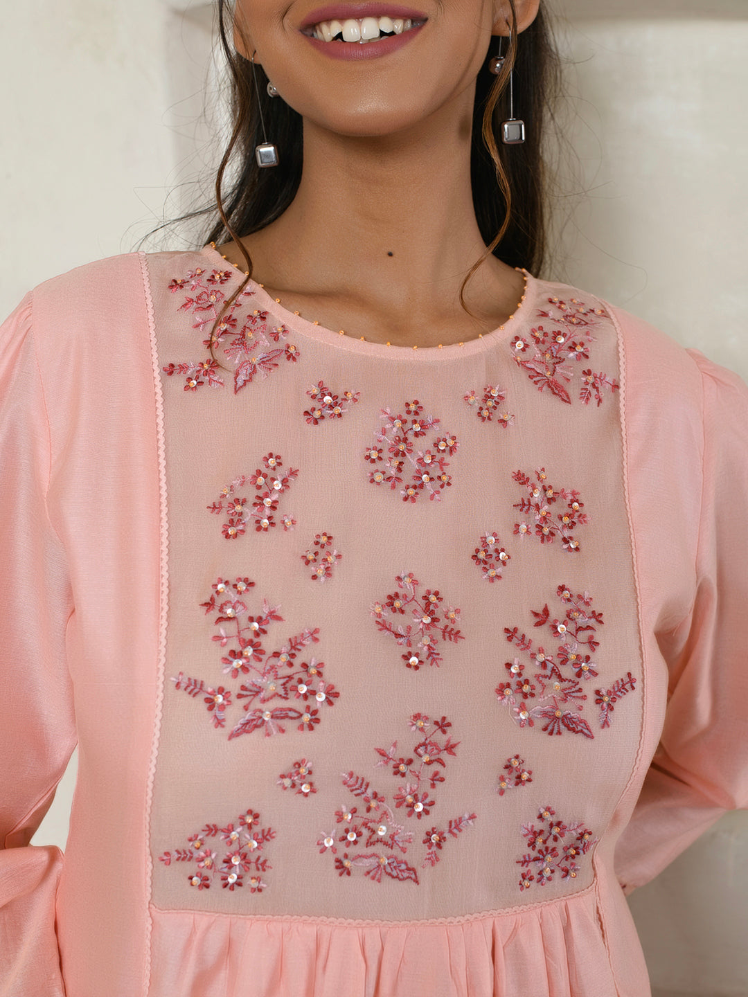 Pink Chanderi Embroidery Dress