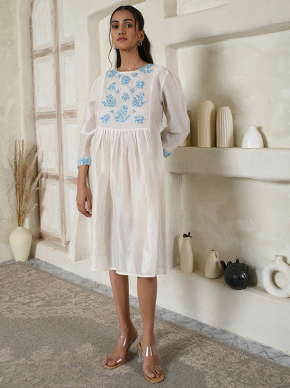 Ivory Chanderi Embroidery Dress