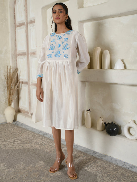 Ivory Chanderi Embroidery Dress