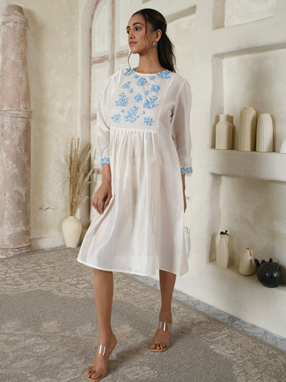 Ivory Chanderi Embroidery Dress