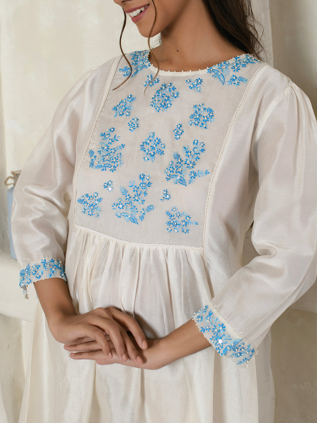 Ivory Chanderi Embroidery Dress