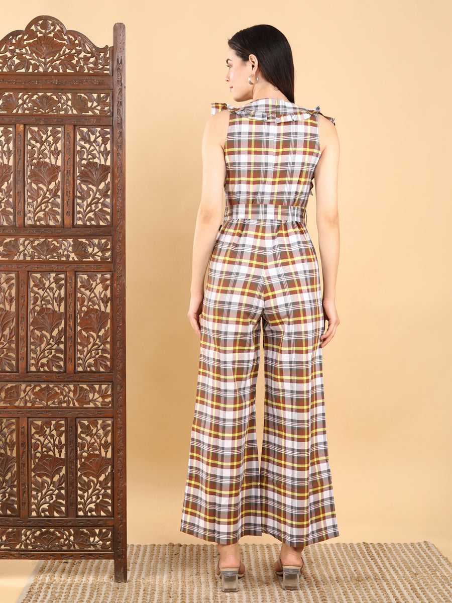 Ruffle Wrap Checkered Jumpsuit
