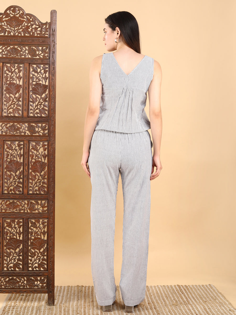 Striped Sleeveless Cotton Jumpsuit