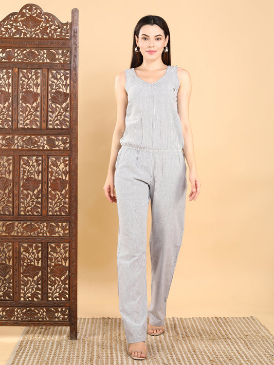 Striped Sleeveless Cotton Jumpsuit