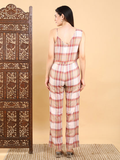 Spaghetti Strap Plaid Jumpsuit