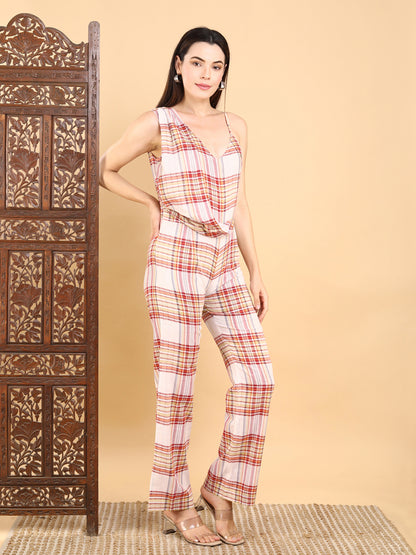 Spaghetti Strap Plaid Jumpsuit