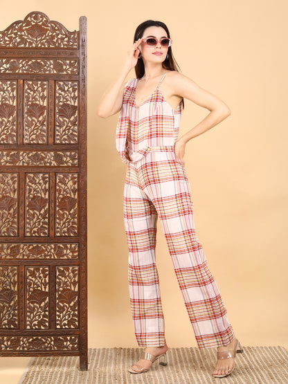 Spaghetti Strap Plaid Jumpsuit