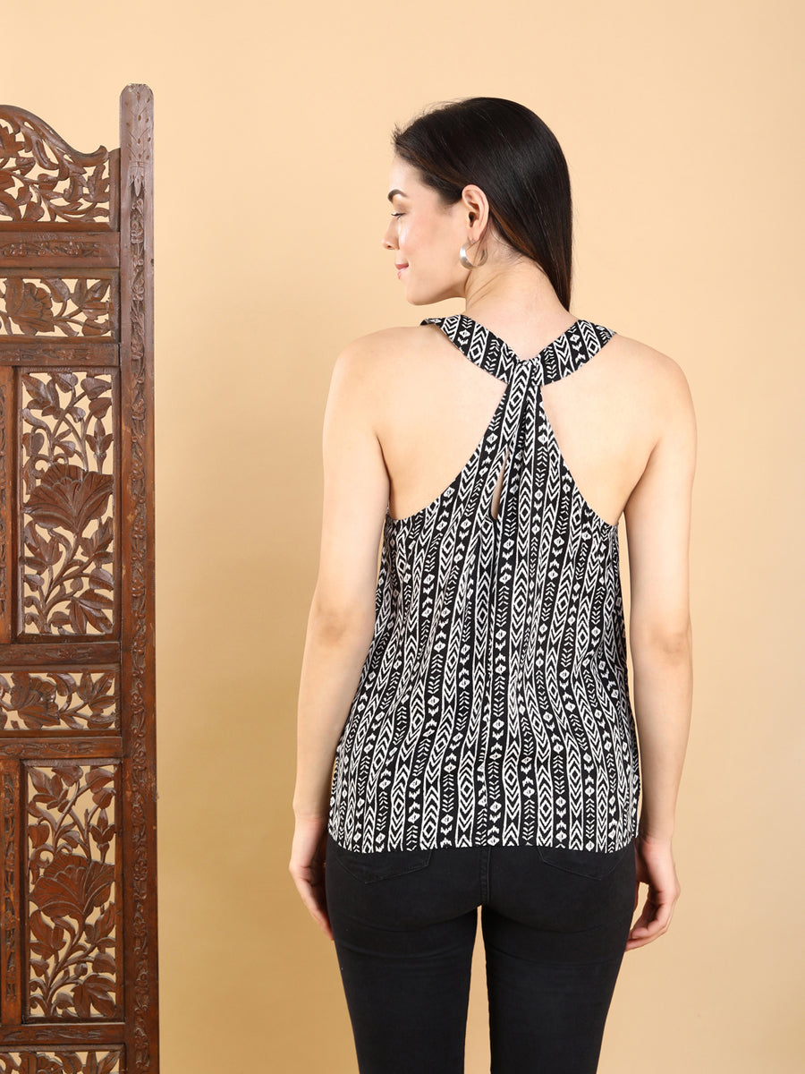 Black And White Tribal-Inspired Sleeveless Top