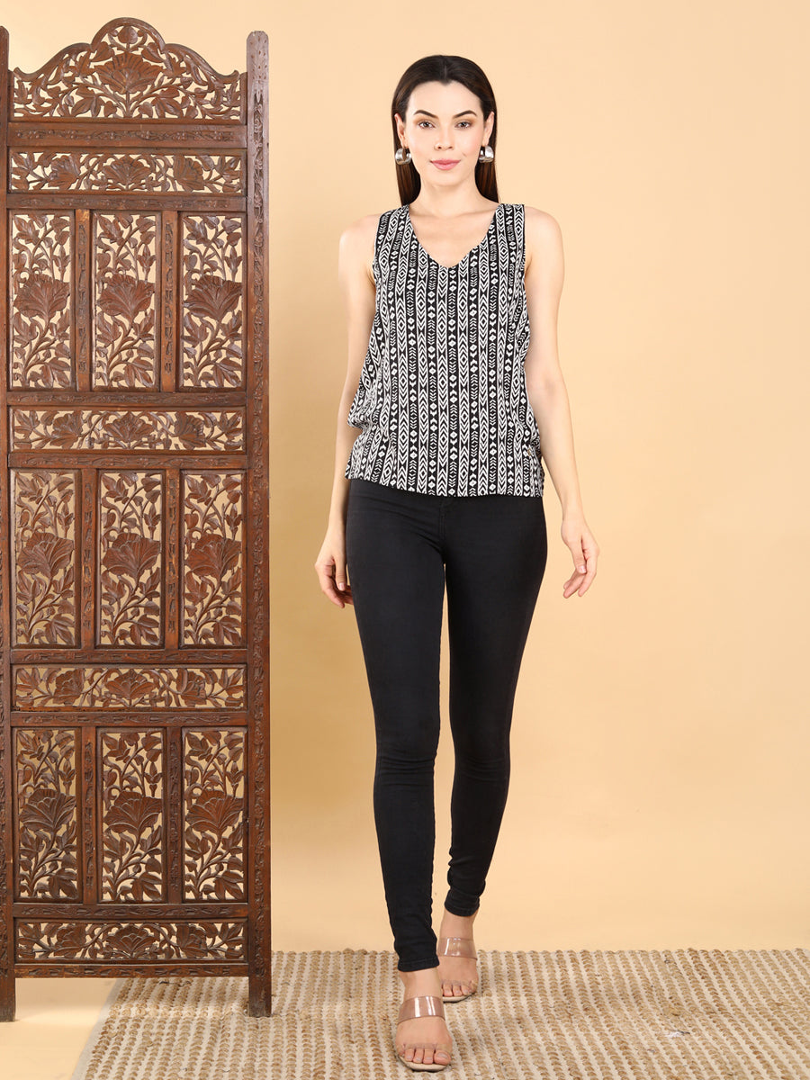 Black And White Tribal-Inspired Sleeveless Top