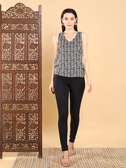 Black And White Tribal-Inspired Sleeveless Top