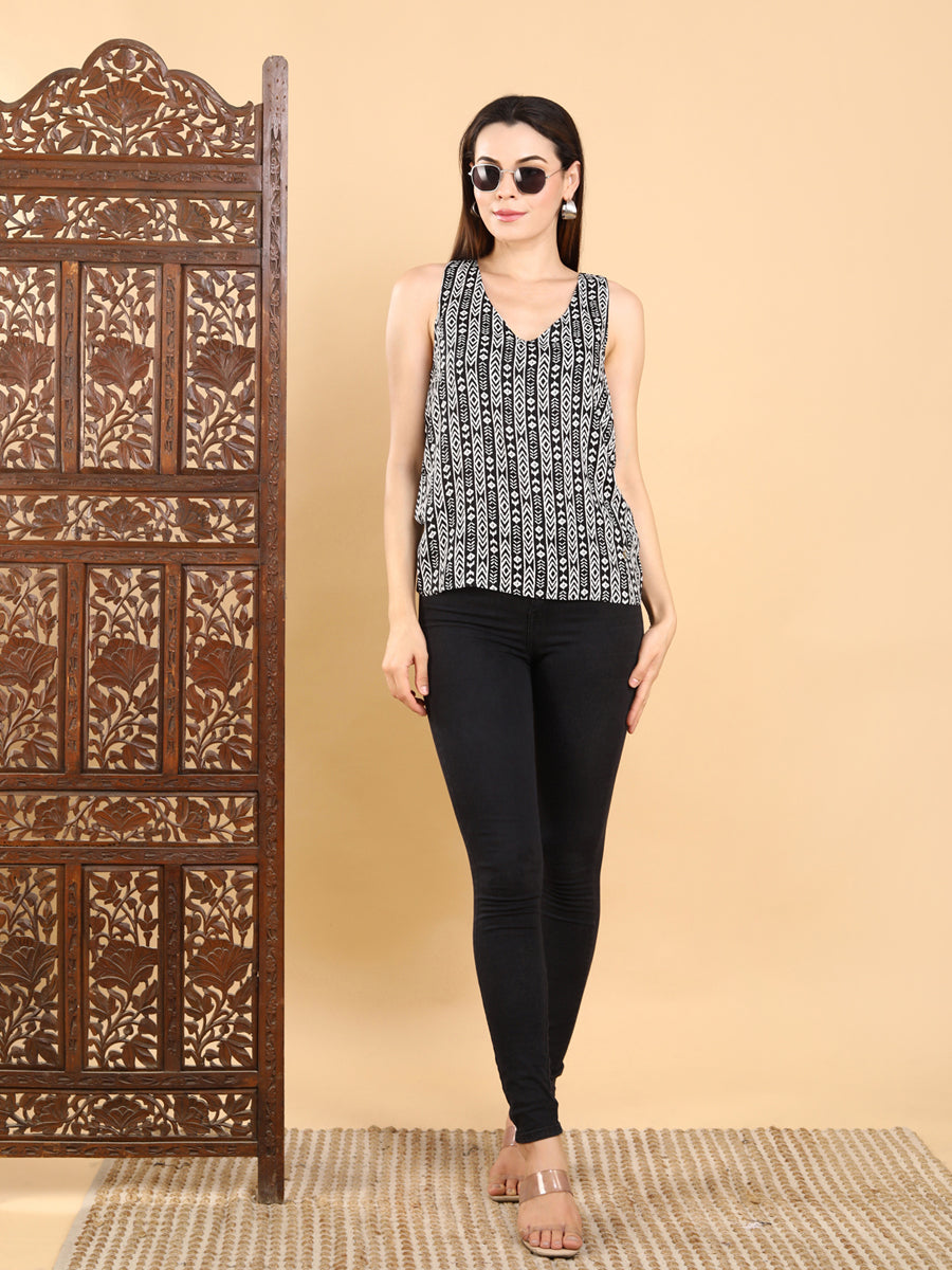 Black And White Tribal-Inspired Sleeveless Top