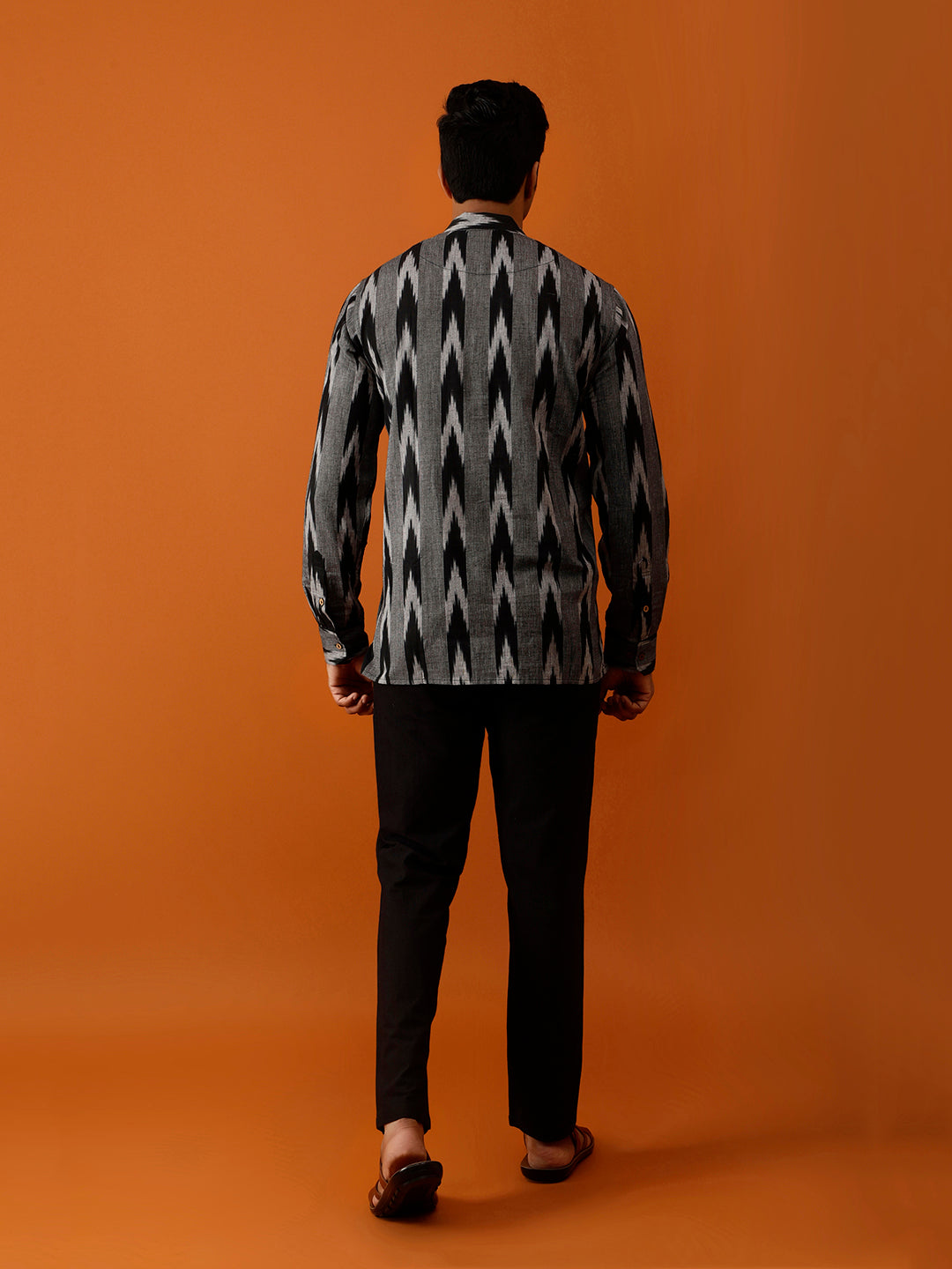 Short Kurta Black & Grey Ikat Print Cotton Kurta