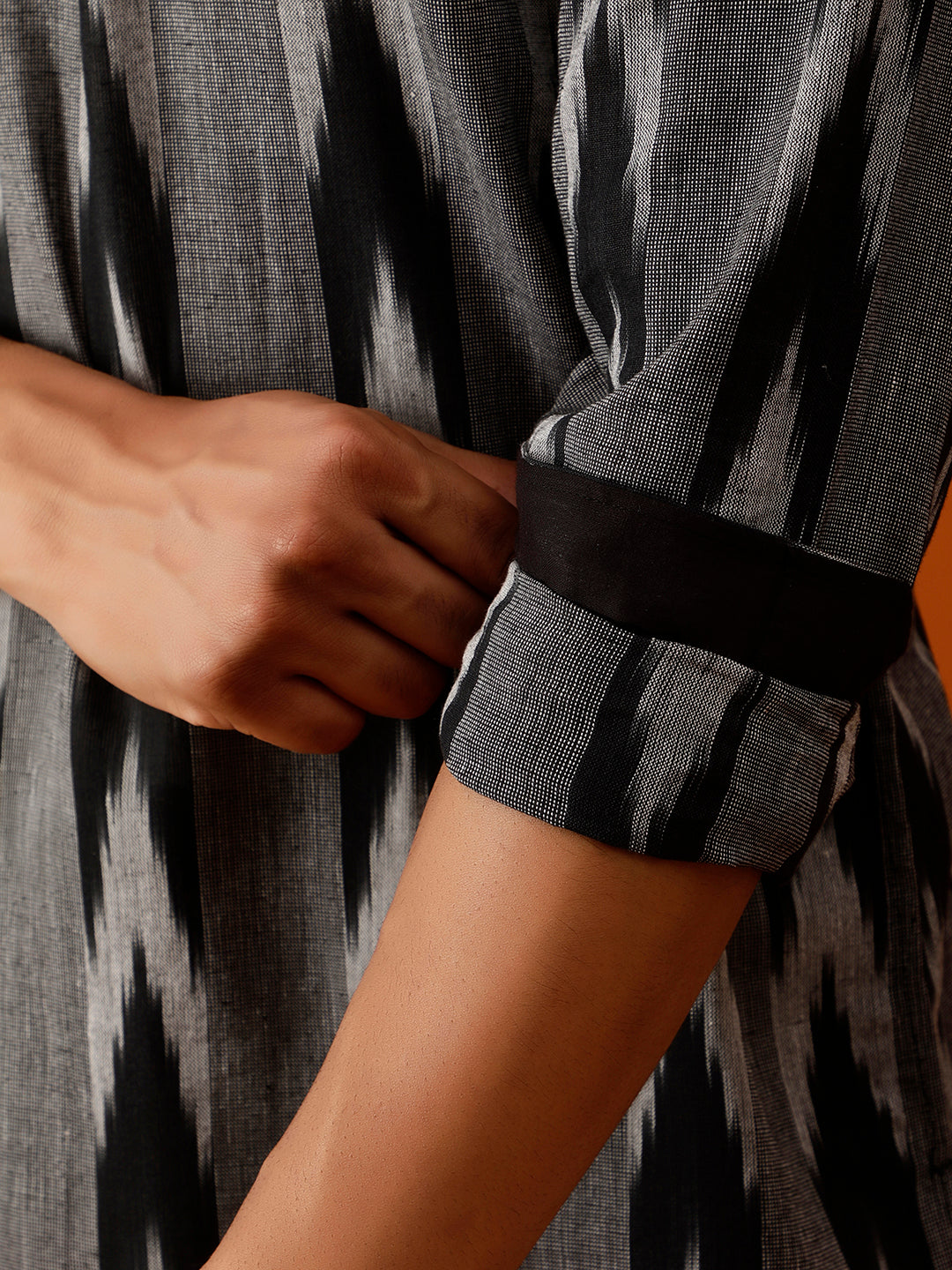 Short Kurta Black & Grey Ikat Print Cotton Kurta