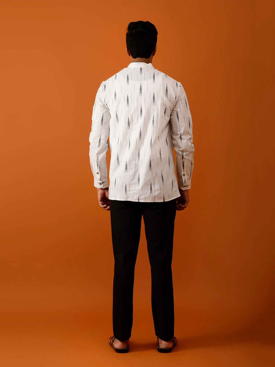 Short Kurta White & Grey Ikat Print Cotton