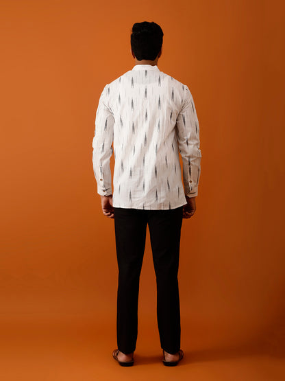 Short Kurta White & Grey Ikat Print Cotton