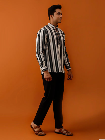 Short Kurta Black and White Vertical Striped Kurta