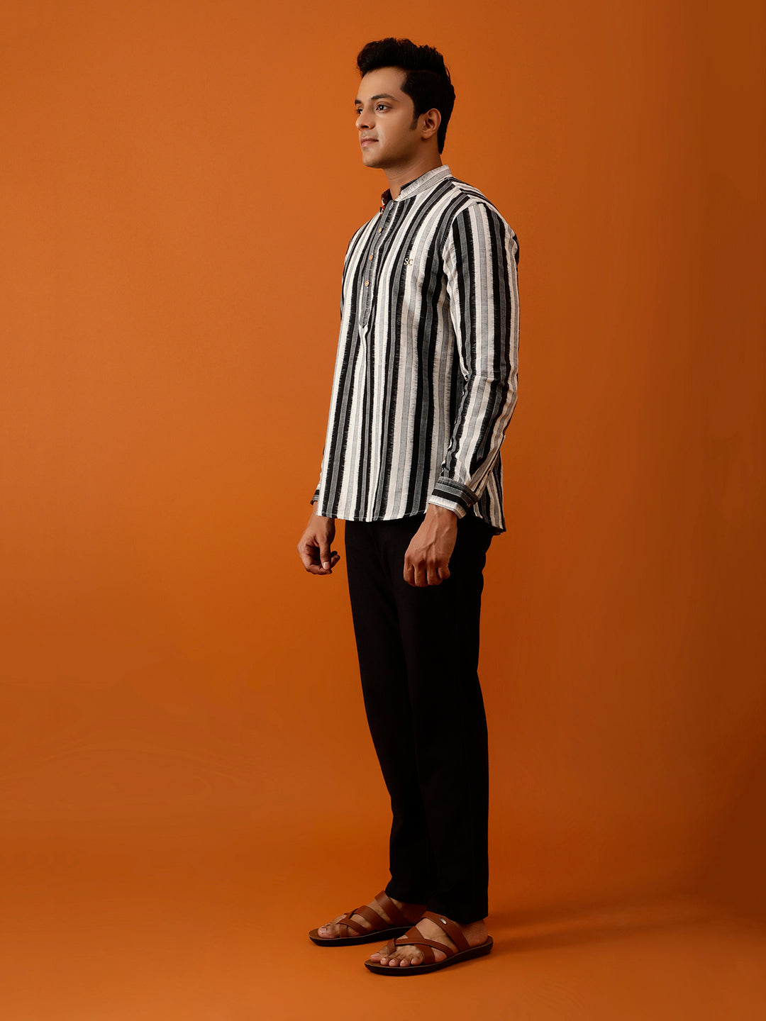 Short Kurta Black and White Vertical Striped Kurta