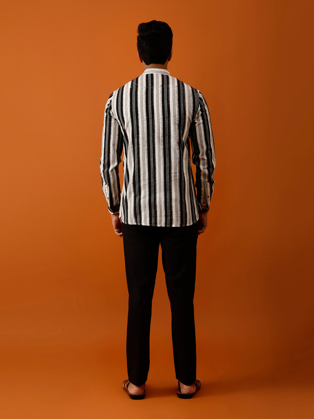 Short Kurta Black and White Vertical Striped Kurta