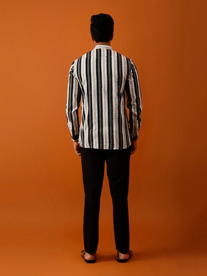 Short Kurta Black and White Vertical Striped Kurta