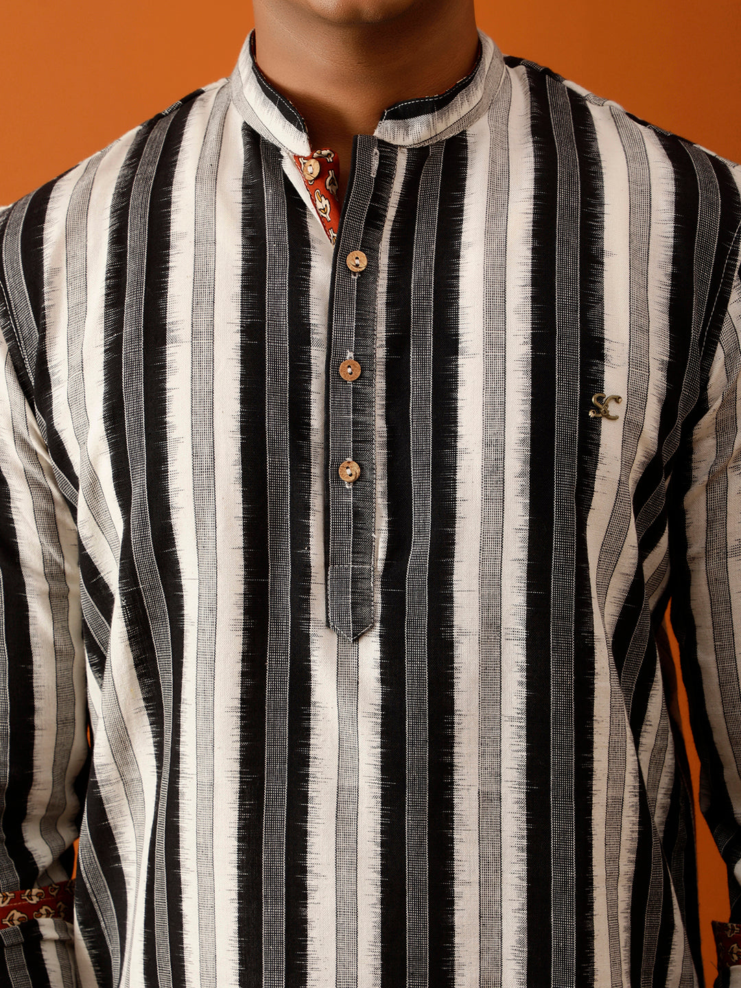 Short Kurta Black and White Vertical Striped Kurta